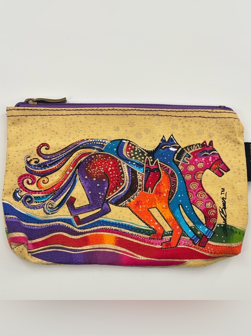 Laurel Burch Canvas Zipper Pouch Running Horses